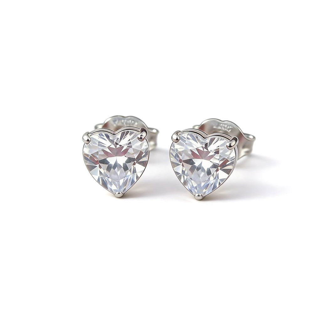 Silver plated crystal heart stud earrings 6mm.