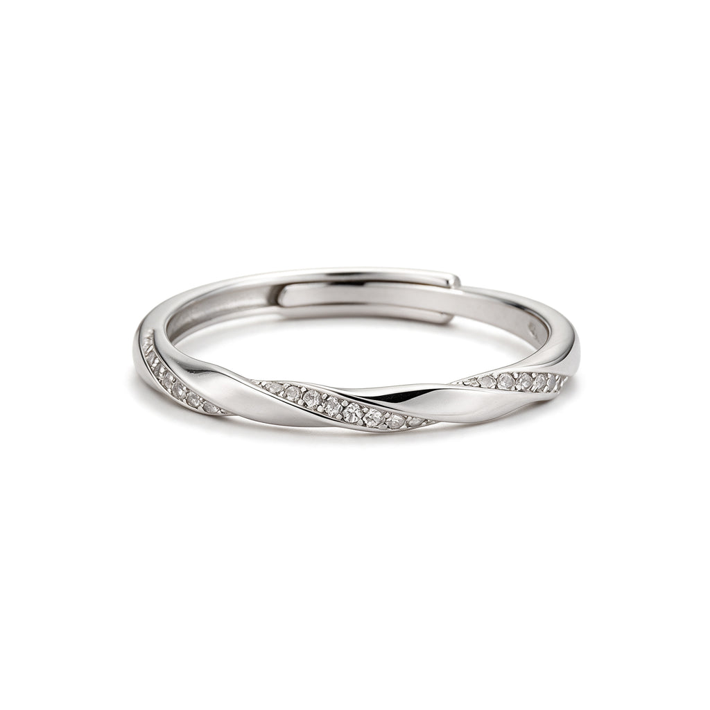 Adjustable silver plated twist ring with sparkling crystal accents