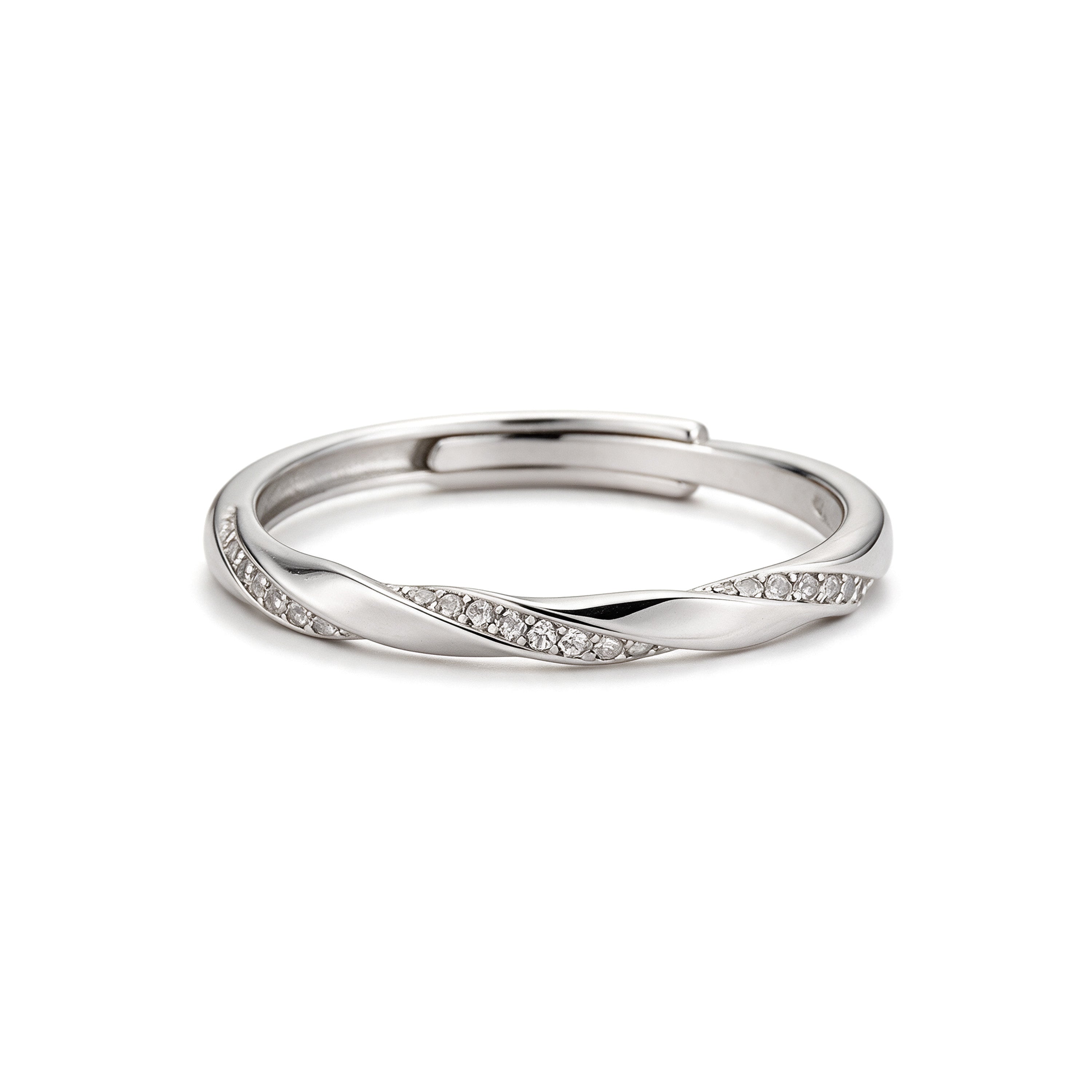 Adjustable silver plated twist ring with sparkling crystal accents
