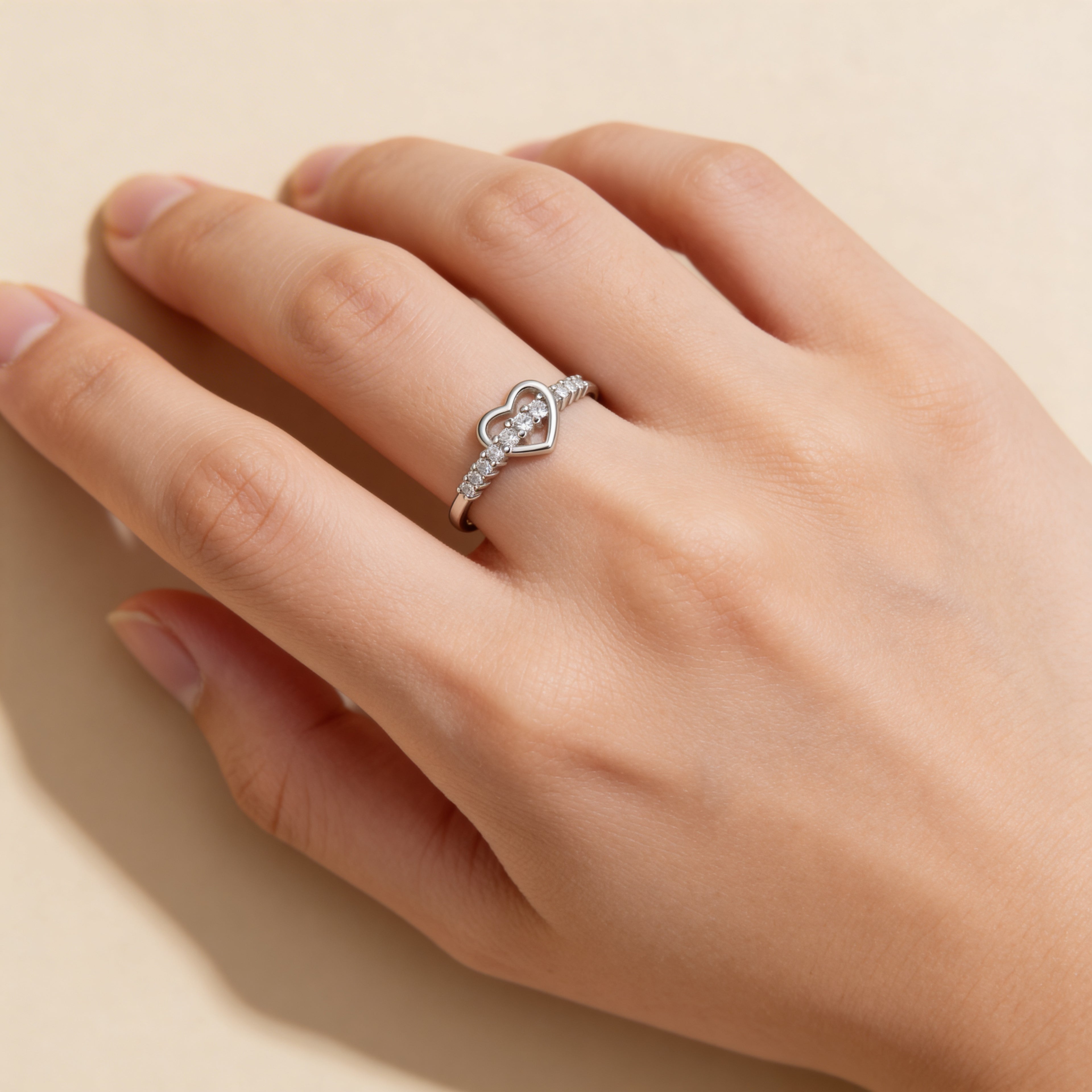 Silver plated heart promise ring with sparkling cubic zirconia