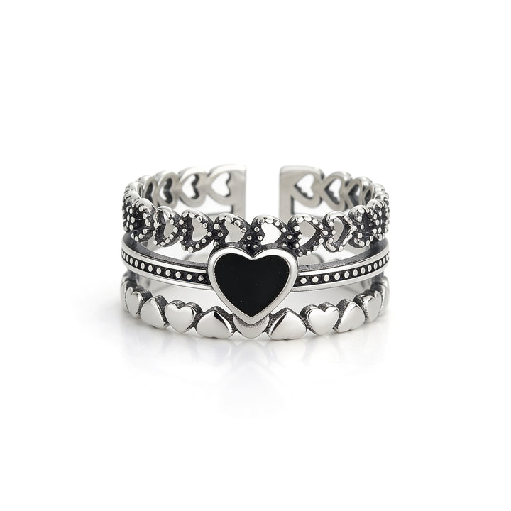 Black Heart Ring – Adjustable Silver Plated Ring