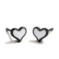 Black and white 9mm heart stud earrings.