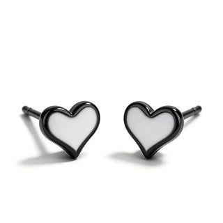 Two-Tone Heart Stud Earrings – Black & White