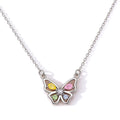 Colorful crystal butterfly pendant necklace with silver plated chain.