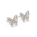 Silver plated colourful crystal butterfly stud earrings.