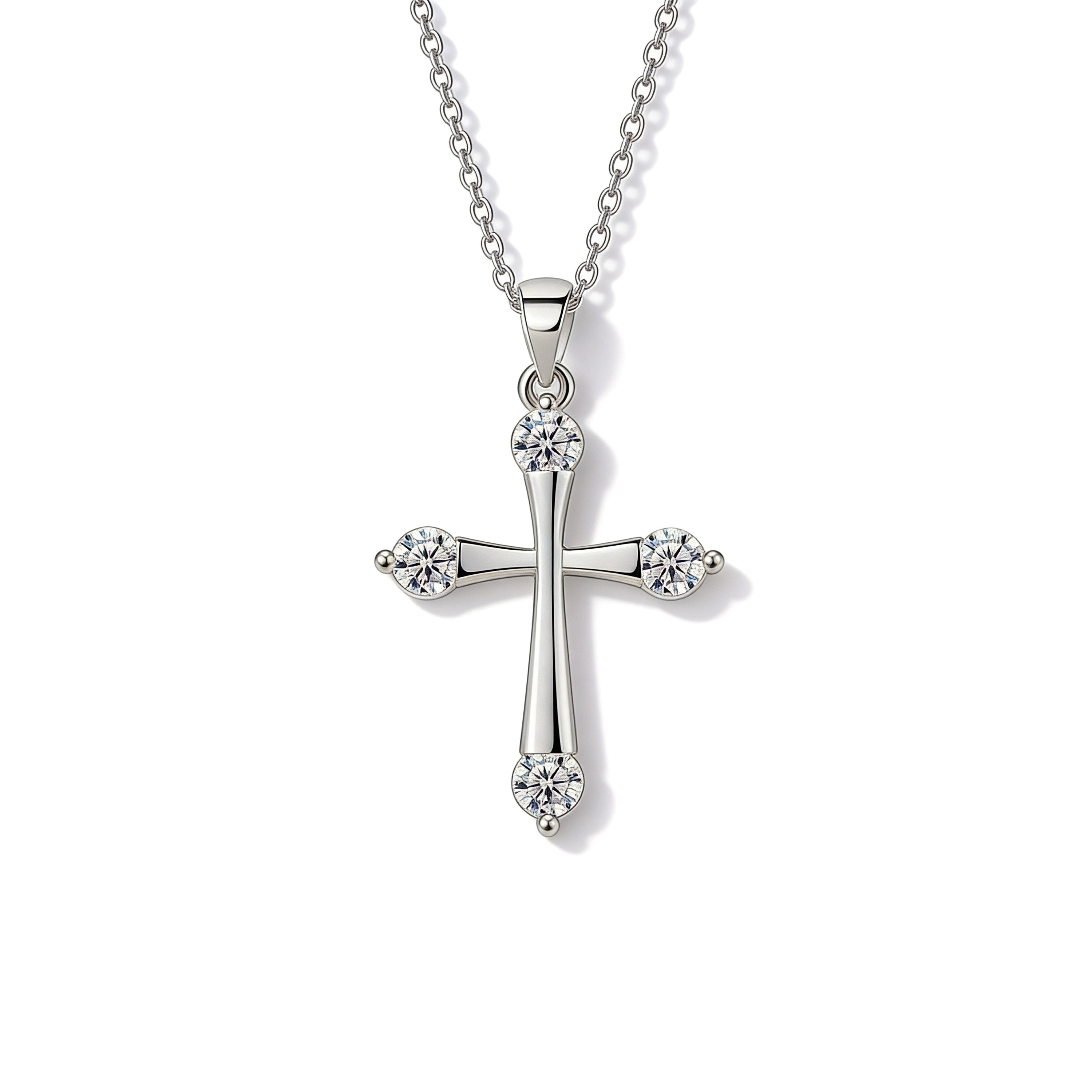Silver plated crystal cross pendant necklace.