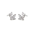 Silver crystal double butterfly stud earrings with delicate sparkling design