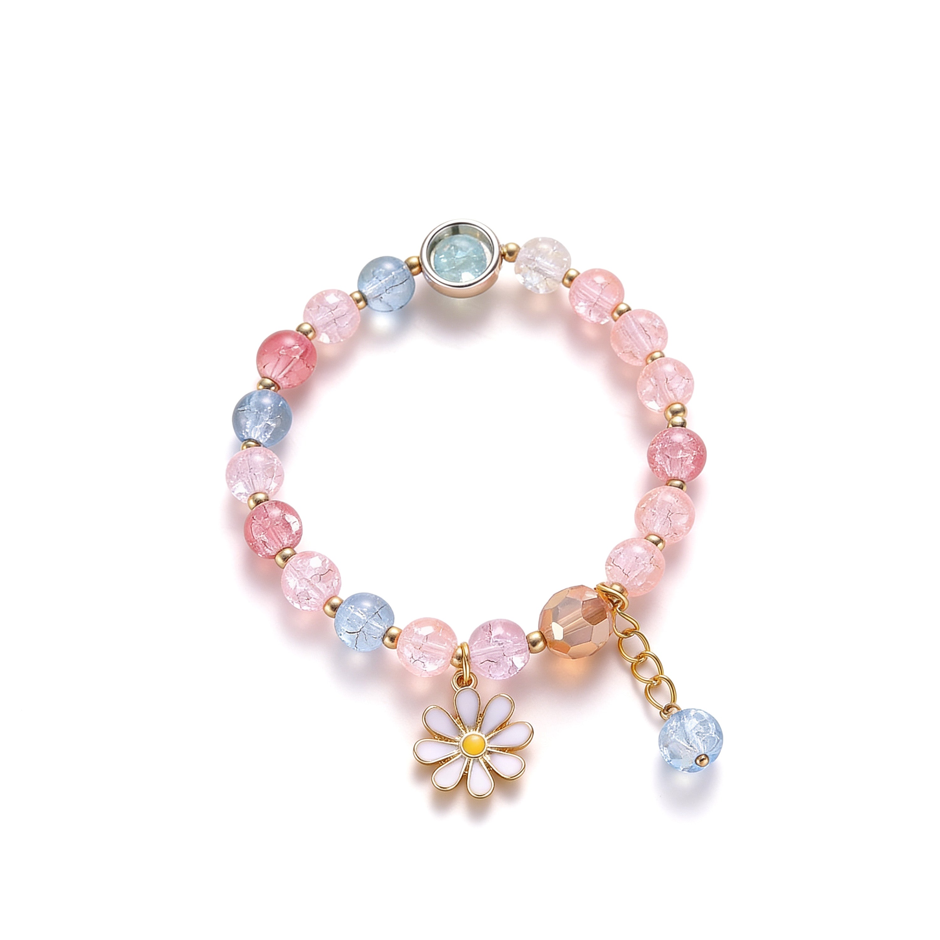 Kids beaded bracelet with daisy charm.