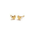 Pair of 4.8 mm gold tone mini heart stud earrings with a polished finish on a clean white background