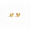 Gold tone mini heart stud earrings with a polished finish on a white background