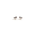 Mini silver plated heart stud earrings with polished finish on a white background