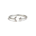 Silver plated moon and star open ring adjustable band minimal jewellery