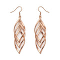 Rose gold tone cascading leaf dangle earrings, 65mm drop.