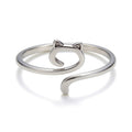 Silver plated adjustable cat silhouette shaped ring with minimalist open band design. 