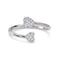 Silver plated adjustable double heart ring with cubic zirconia stones.