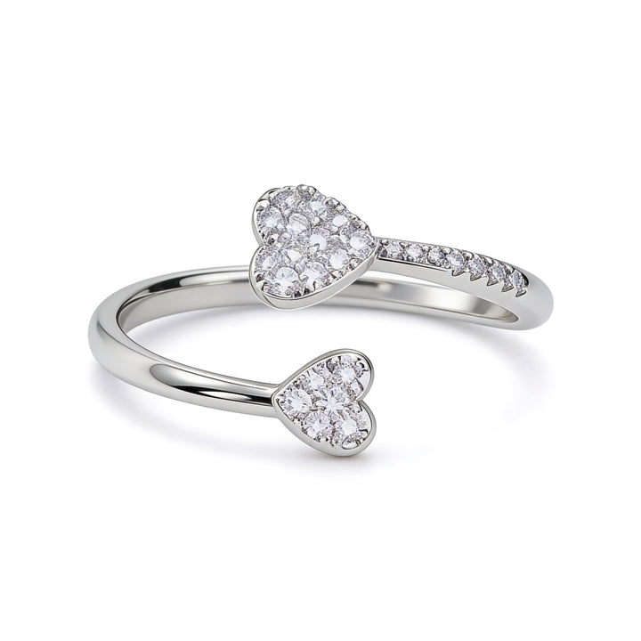 Twin Heart Ring – Adjustable Silver Plated Ring