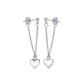 Silver plated heart charm drop earrings 2.8cm.