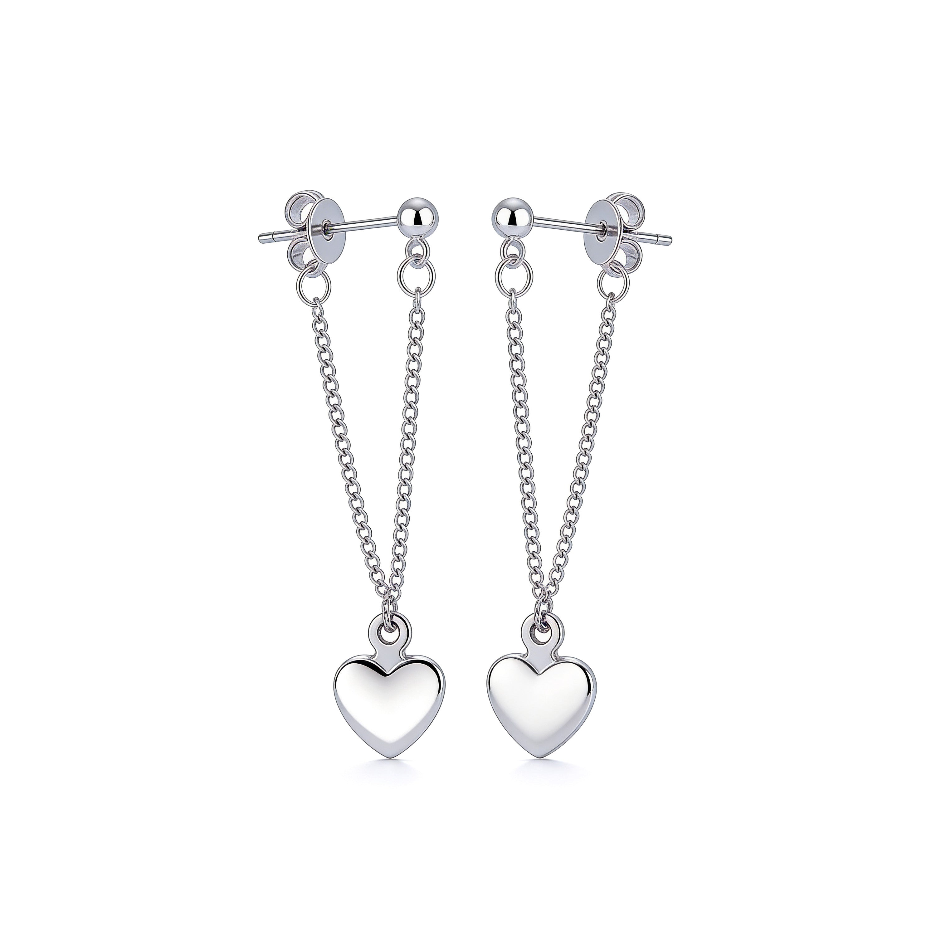 Silver plated heart charm drop earrings 2.8cm.