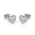 Small silver plated heart earrings with diamanté detail.