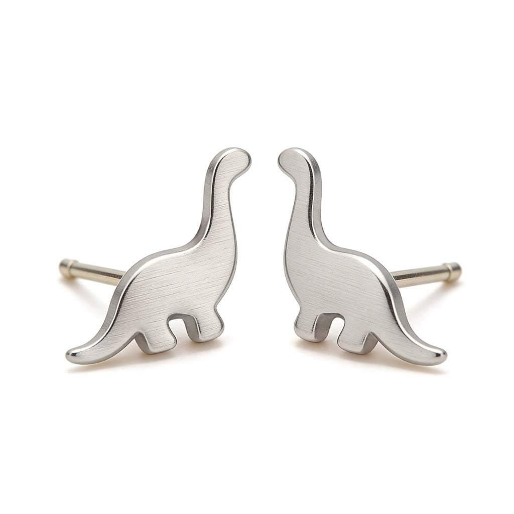 Silver plated dinosaur stud earrings, 6mm size.
