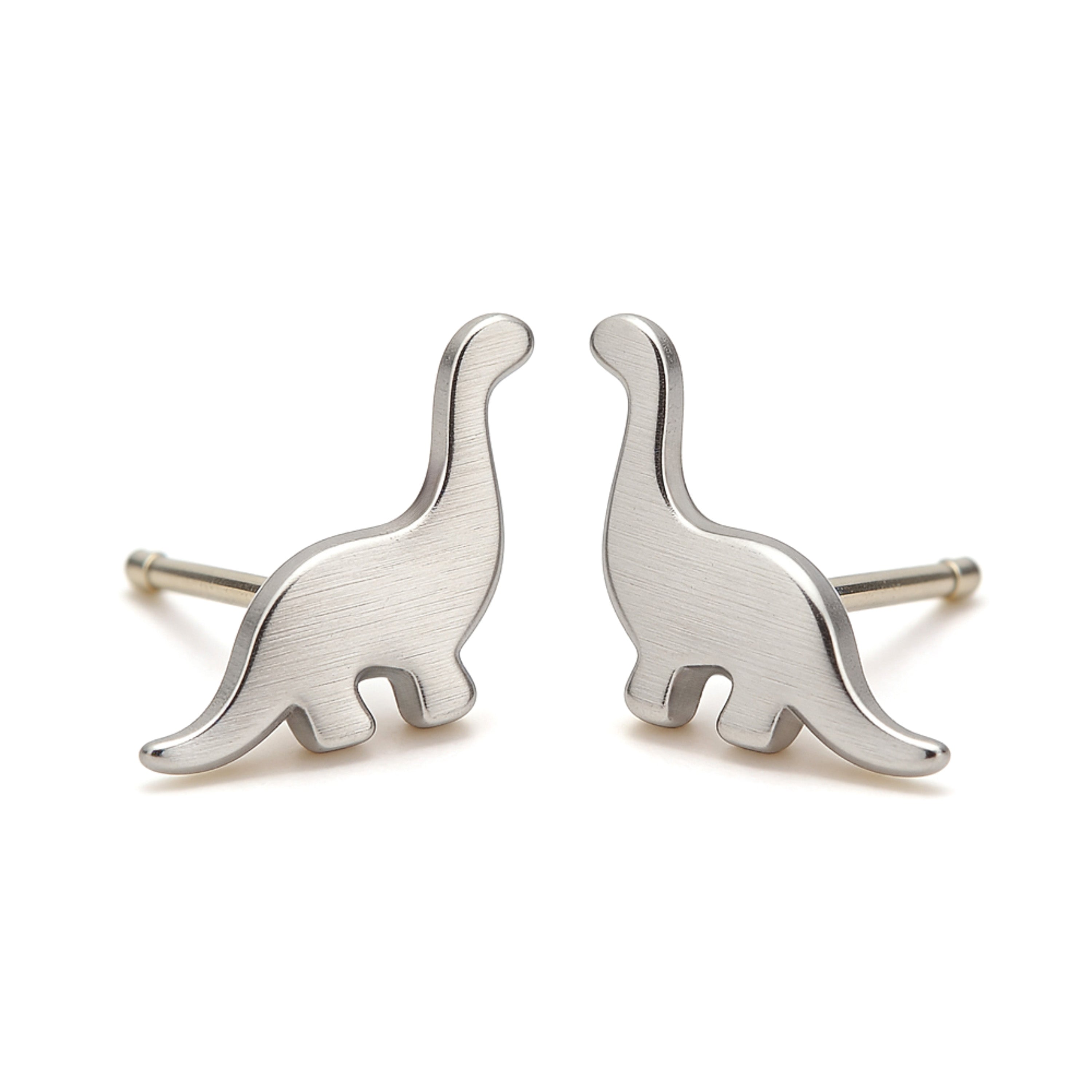 Silver plated dinosaur stud earrings, 6mm size.