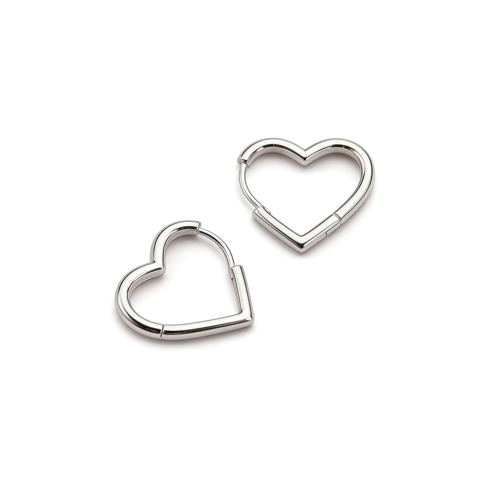 Silver plated heart hoop earrings 12mm diameter.