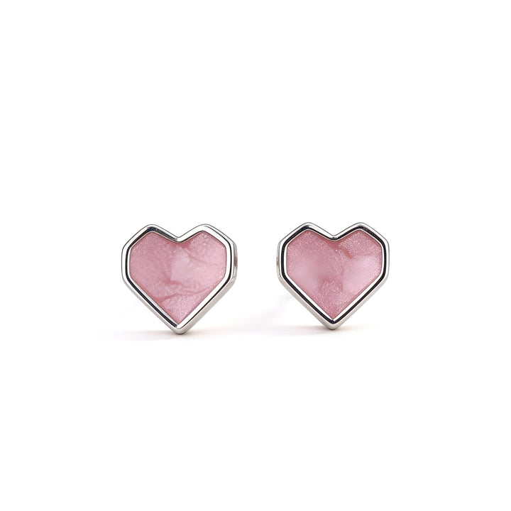 Pink Glitter Heart Stud Earrings – Silver Plated