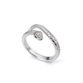 Silver snake ring with green stone eye adjustable minimalist jewellery