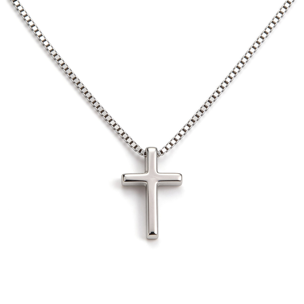 Tiny silver plated cross pendant necklace with delicate chain.