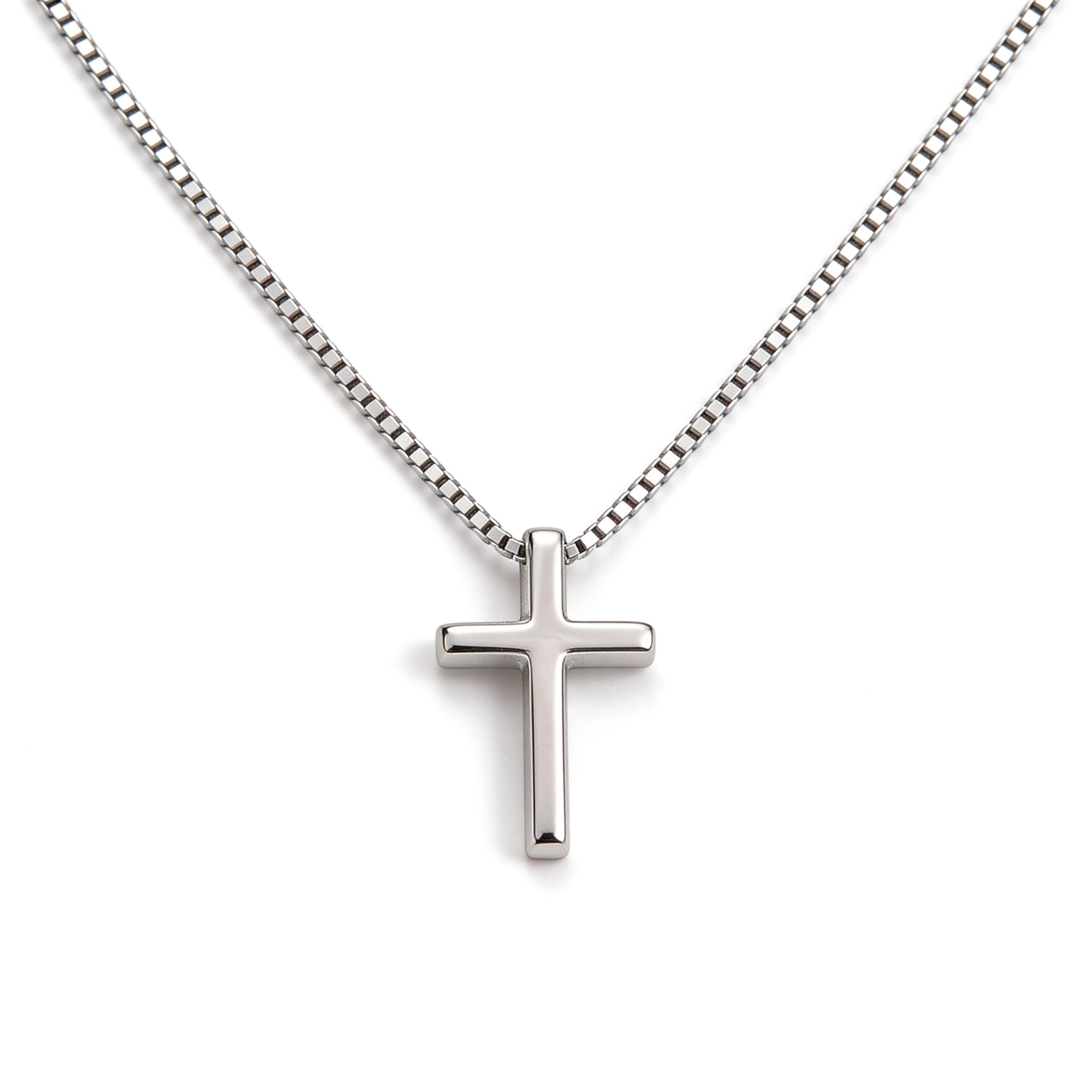 Tiny silver plated cross pendant necklace with delicate chain.